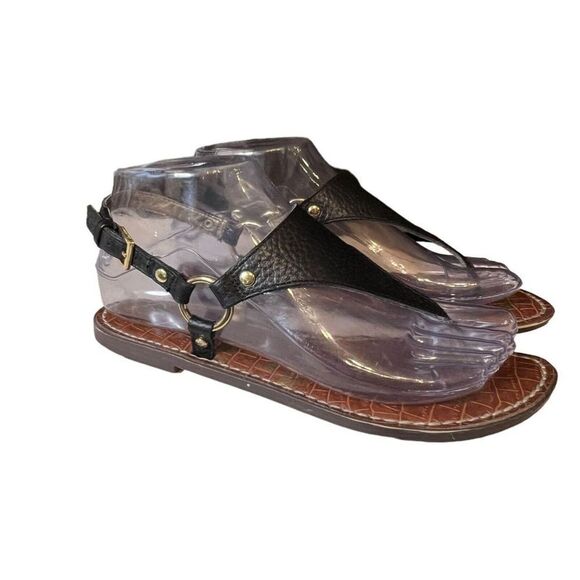 Sam Edelman Greta Sandals Womens 6 M Black Slip On Buckle Strap Flats Comfort - Picture 1 of 7